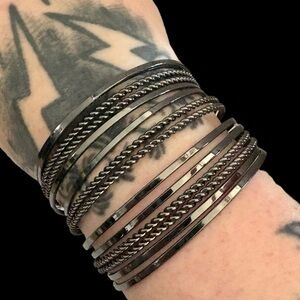 Metallic Bangle Bracelet Gunmetal Silver Goth Jewelry